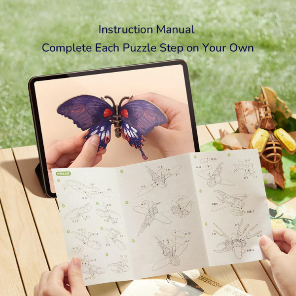 Puzzle 3D din lemn „Fluture”, 63 elem.