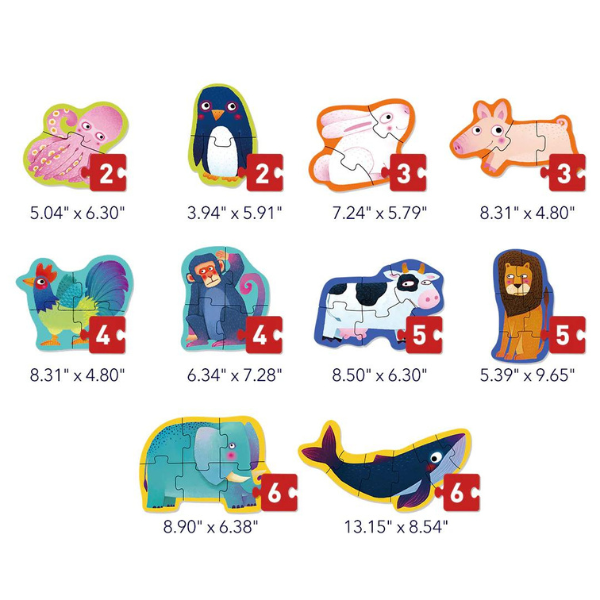 Seria de puzzle-uri „Animale”, 10 în 1, nivelul 1