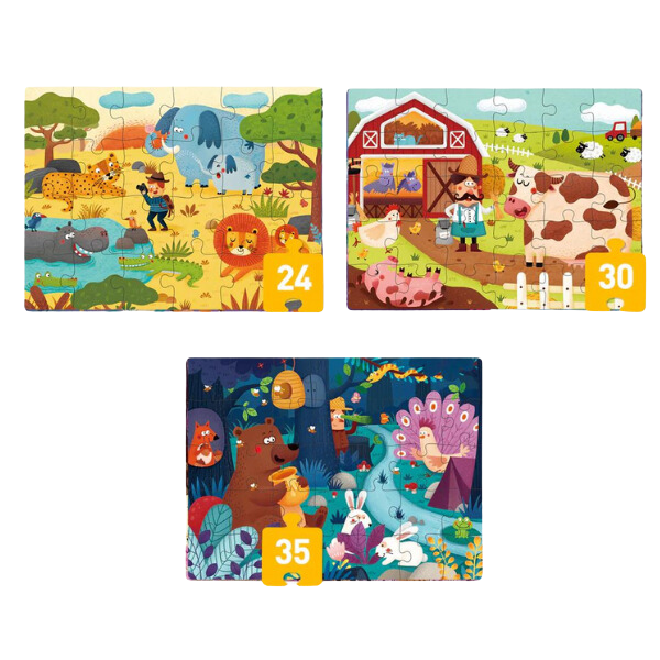 Seria de puzzle-uri „Scene din Viața Animalelor”, 3 în 1, nivelul 3