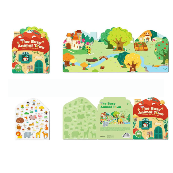 Set de Stickere Gelatinoase Reutilizabile „ Oraș Aglomerat al Animalelor”