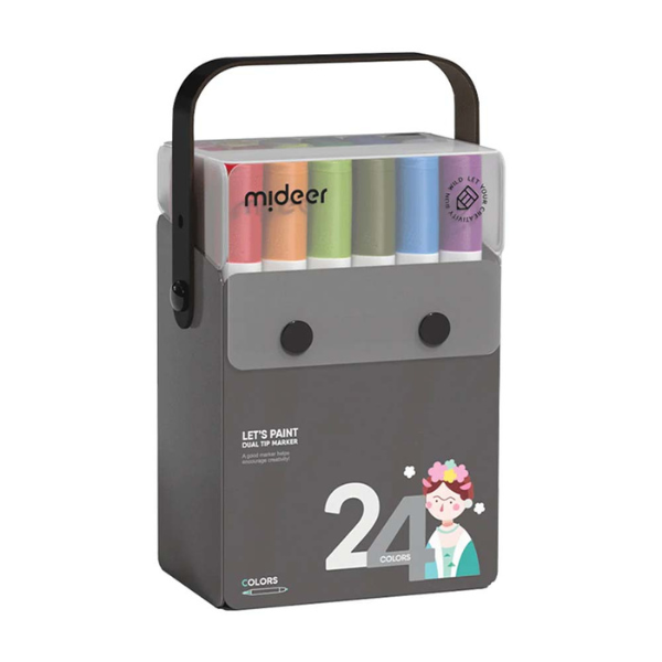 Set de markere semitransparente cu vârf dublu, 24 culori