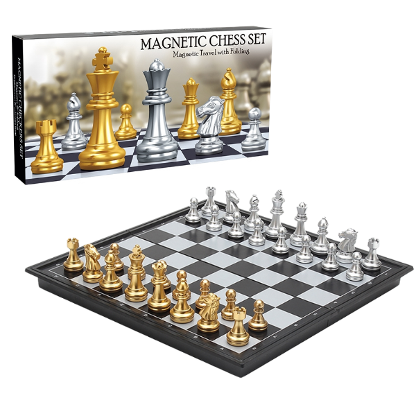Joc de masă „Șah magnetic cu design auriu și argintiu”