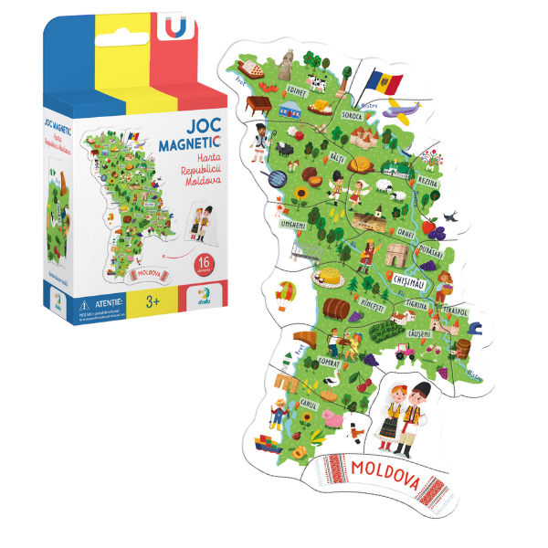 Joc magnetic educativ „Harta Moldovei”, 16 piese