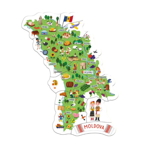 Joc magnetic educativ „Harta Moldovei”, 16 piese