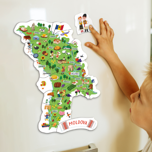 Joc magnetic educativ „Harta Moldovei”, 16 piese