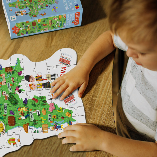 Joc magnetic educativ „Harta Moldovei”, 100 piese