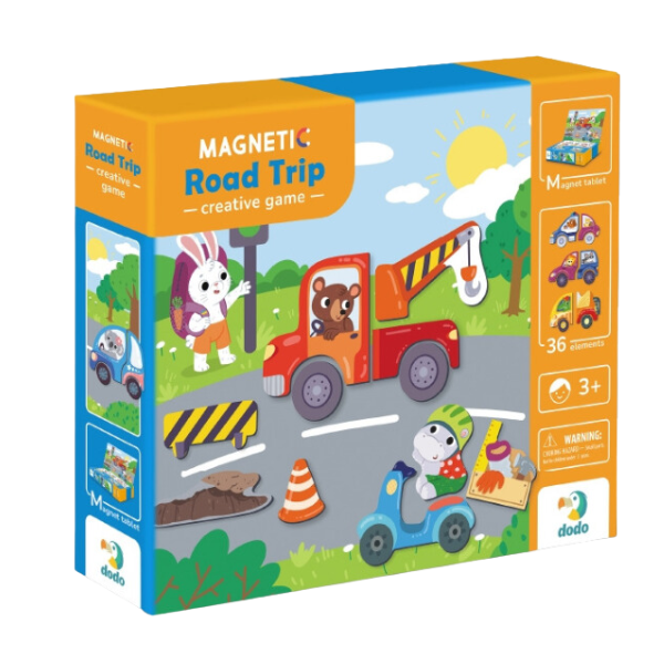 Joc magnetic  „Aventuri pe drum”, 1 tablă magnetică, 26 elem.