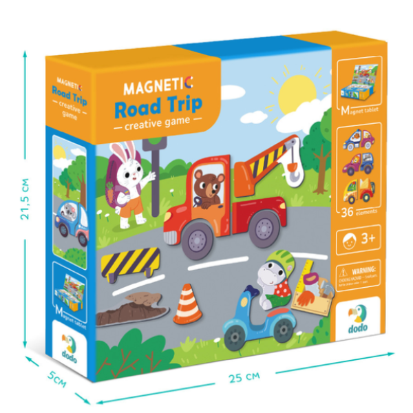 Joc magnetic  „Aventuri pe drum”, 1 tablă magnetică, 26 elem.