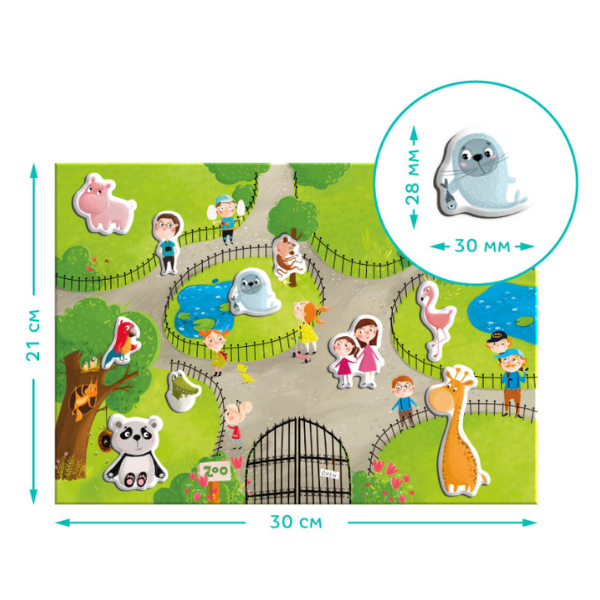 Joc magnetic  „Zoo”, 1 tablă magnetică, 35 elem.