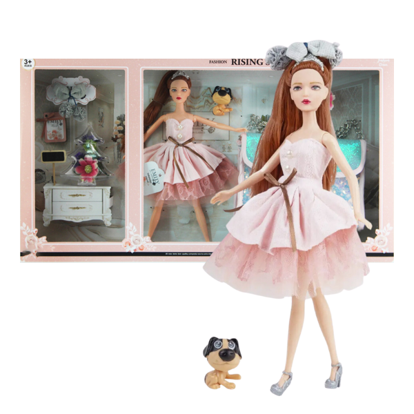 Set de joc: păpușa Emily cu accesorii + geanta pentru copii