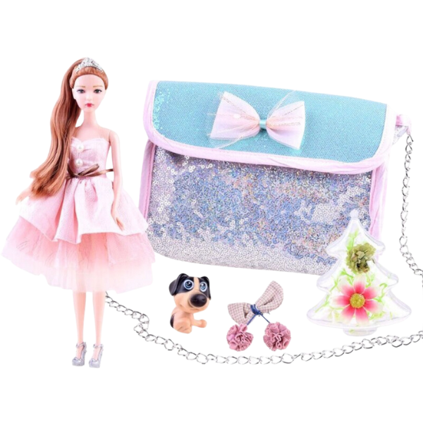 Set de joc: păpușa Emily cu accesorii + geanta pentru copii
