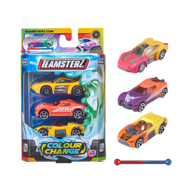 Set de 3 mașinuțe cu schimbare de culoare, Teamsterz S/M
