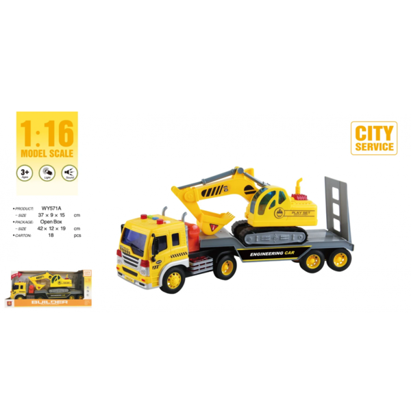 1:16 Camion pentru transportare excavator cu fricțiune (lumini /sunete)
