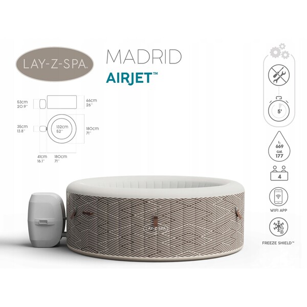 Jacuzzi SPA Madrid AirJet 180x66cm, 669L, 2-4 persoane