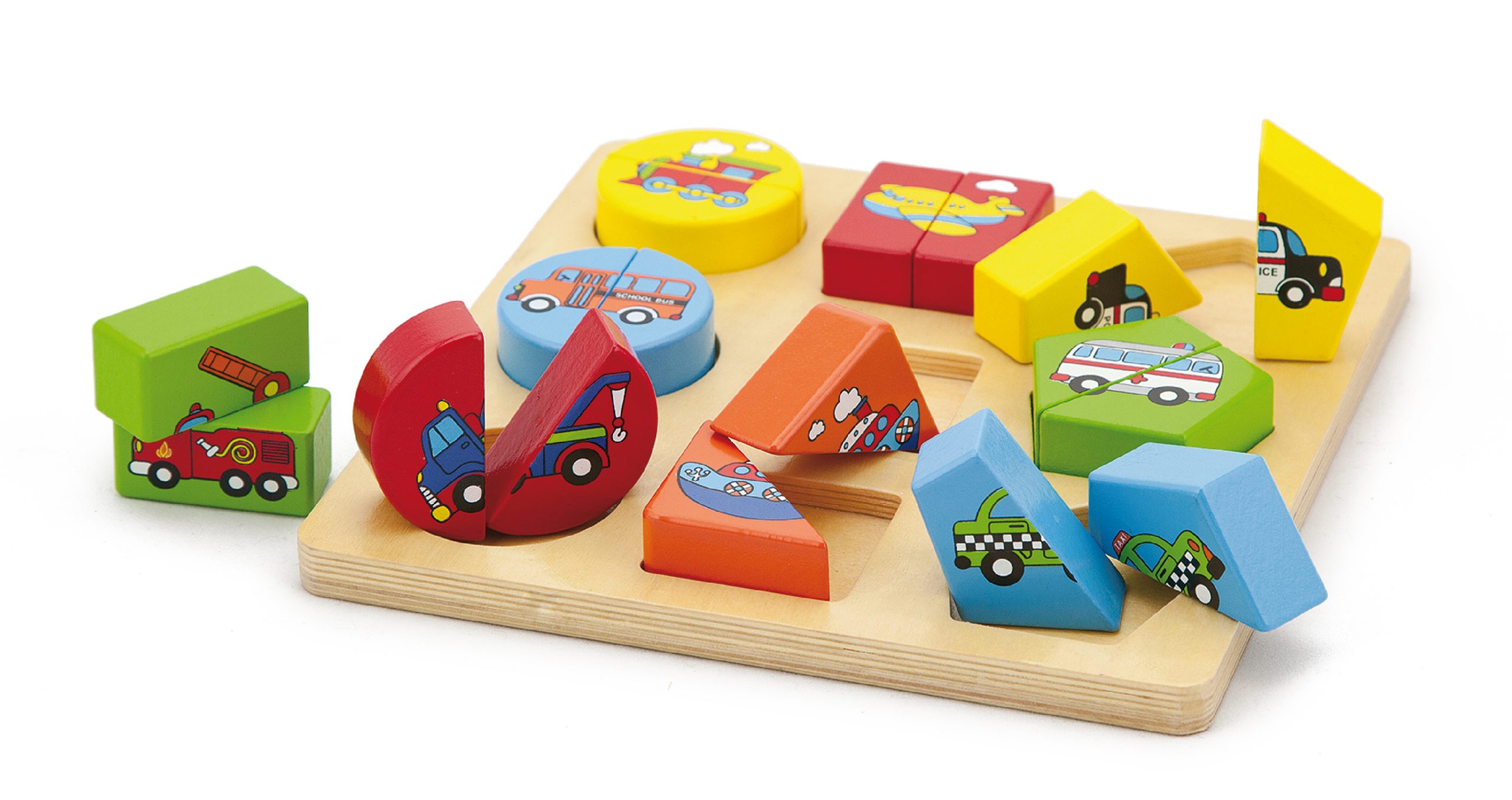 Puzzle-sorter din lemn „Mașini”