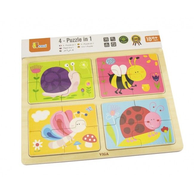Puzzle din lemn 4 în 1 „Insecte”