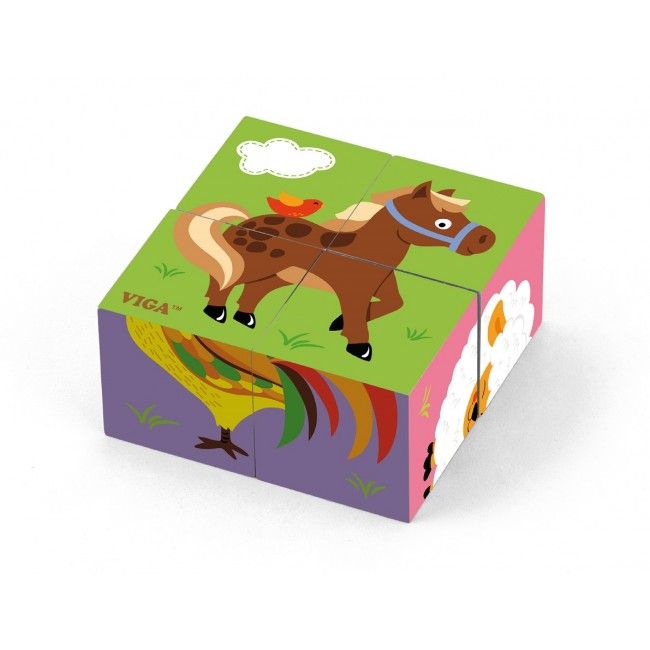 4pcs 6-side Cube Puzzle – Farm Animals..