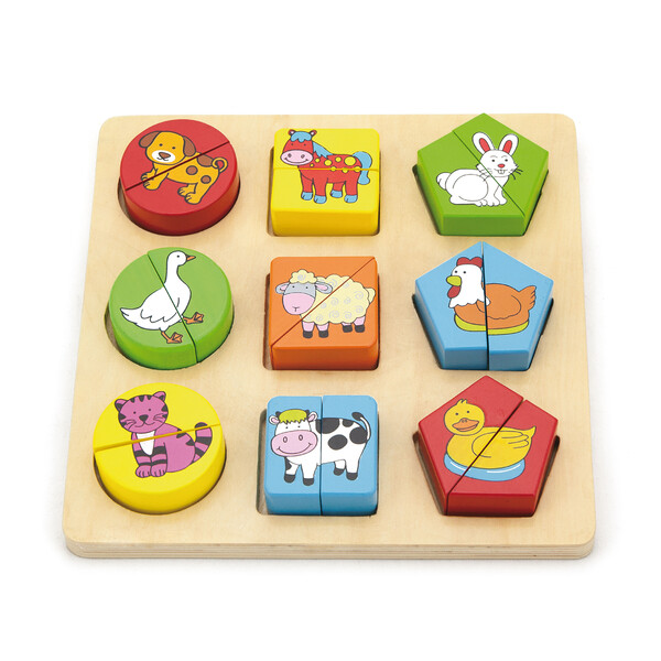 Puzzle-sorter din lemn „Animalele de la fermă”