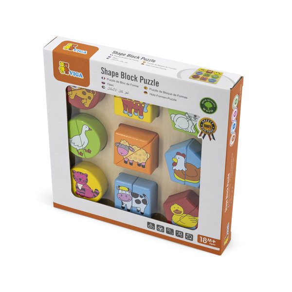 Puzzle-sorter din lemn „Animalele de la fermă”