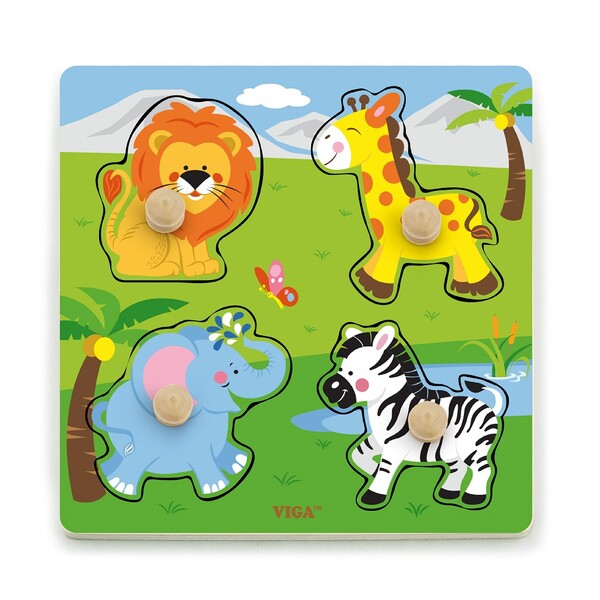 Puzzle din lemn cu buton „Animale sălbatice”