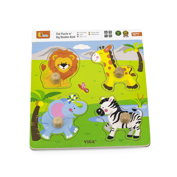 Puzzle din lemn cu buton „Animale sălbatice”