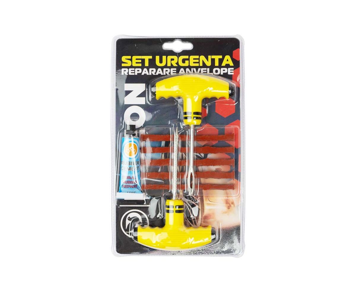 Set pentru repararea anvelopelor cu mânere din plastic.