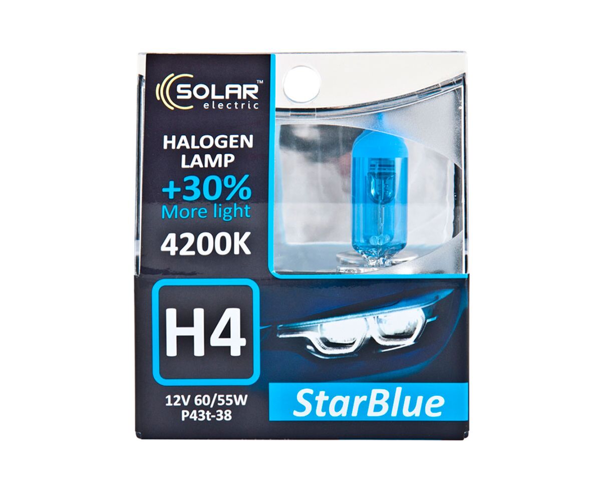 Solar H4 12V 60/55W P43t-38 StarBlue 4200K, SET 2 шт