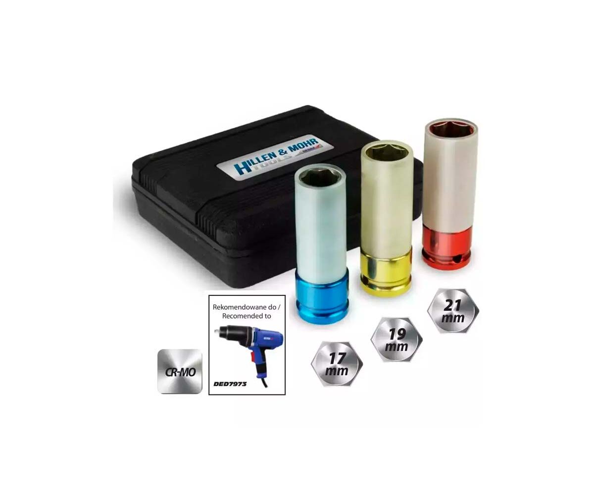 HILLEN&MOHR Tubulare impact pentru jenti aluminiu, set 1/2" 17,19,21mm, CrMo