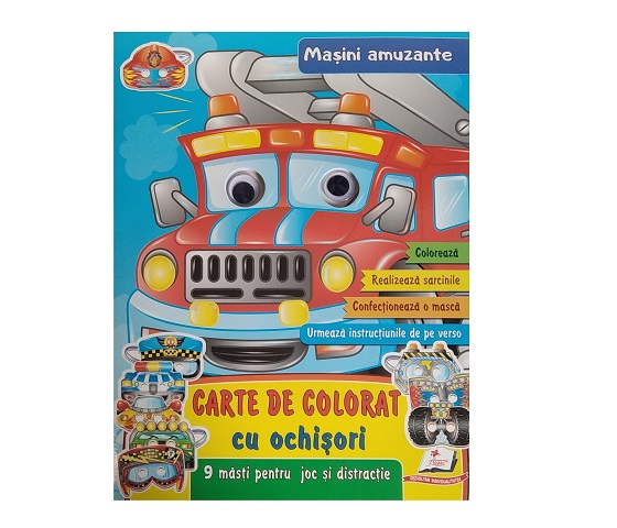 Carte de colorat cu ochisori - Mașini amuzante