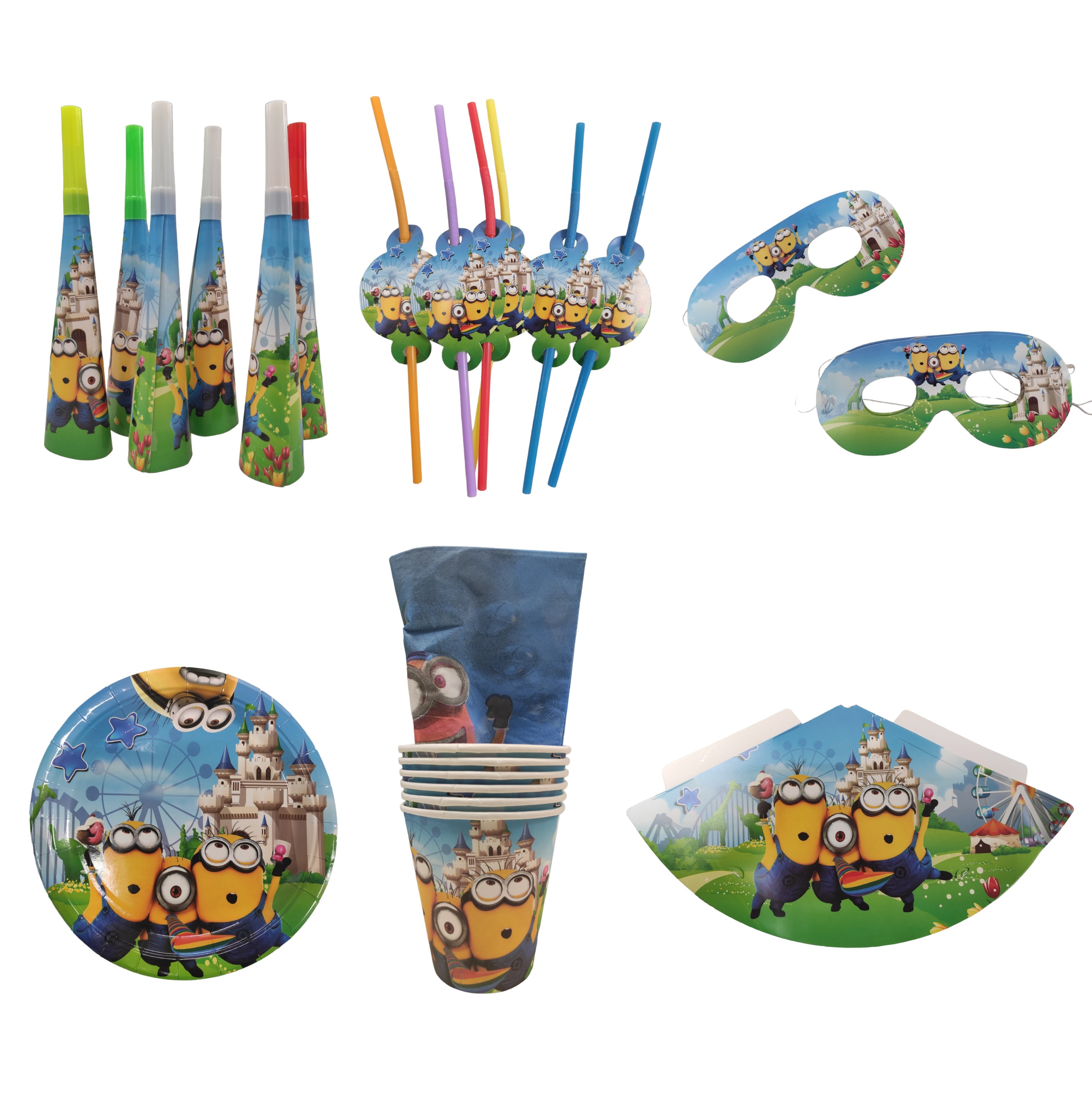 Set veselă pentru Party (caciulițe, farfurii, fluier, pahare, șervețele a câte 6) –