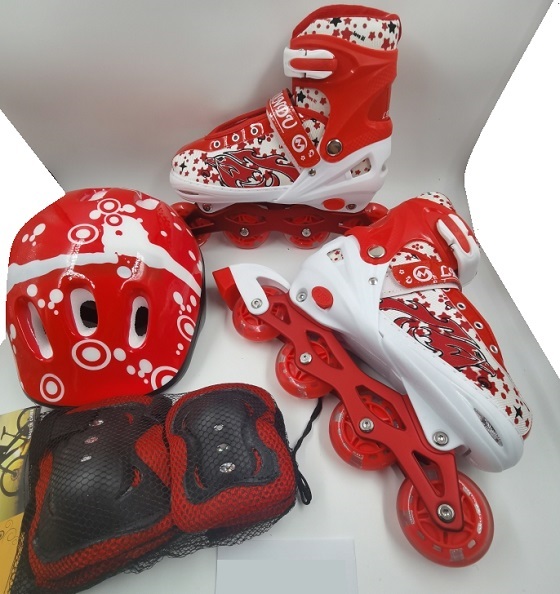 Role (roti PU, toate rotile cu lumini) cu set de protectie rosu (Marime M:35-38)