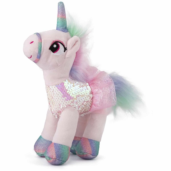 Jucarie moale Unicorn in rochie cu paiete - Roz 20 cm - 0.095 kg