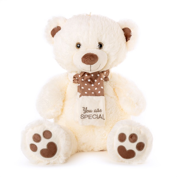 Jucarie moale Urs cu eșarfă - Alb 60 cm - 1.3 kg