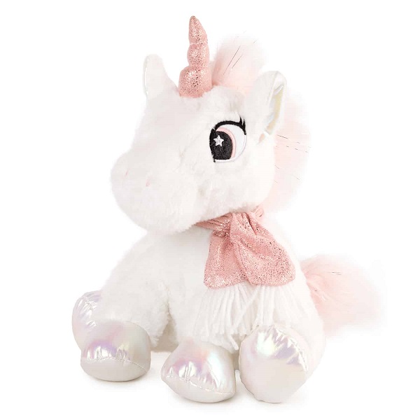 Jucarie moale Unicorn cu eșarfă roz - Alb 25 cm - 0.18 kg