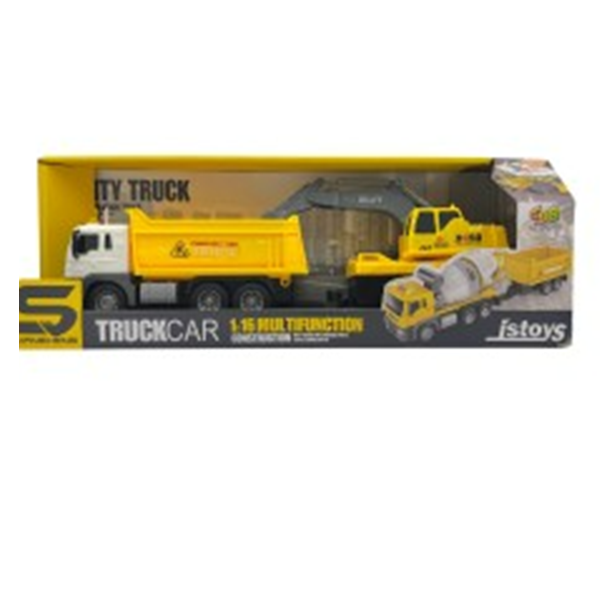 Camion basculanta cu inertie, remorca excavator, sunete si lumini, 1:16
