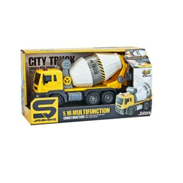 Jucarie Camion Betoniera alb-galben cu frictiune, sunete si lumini, 1:16