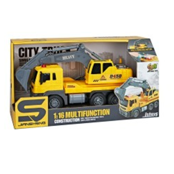 Jucarie Camion Excavator, galben, cu frictiune, sunete si lumini 1:16
