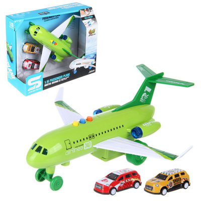Cumpara  Avioane și helicoptere - Avion cu frictiune verde si 2 masinute, sunet..