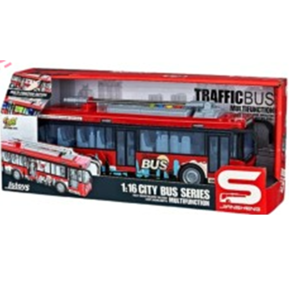 Troleibuz rosu cu frictiune si usi care se deschid, sunete si lumini, 1:16