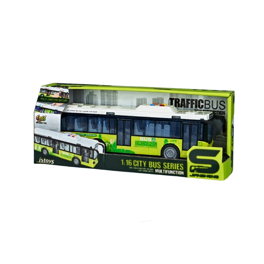 Autobuz verde cu frictiune, sunete si lumini 1:16