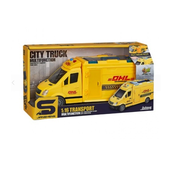 Желтый микроавтобус с фрикционными и открывающимися дверями, со звуками и светом, масштаб 1:16