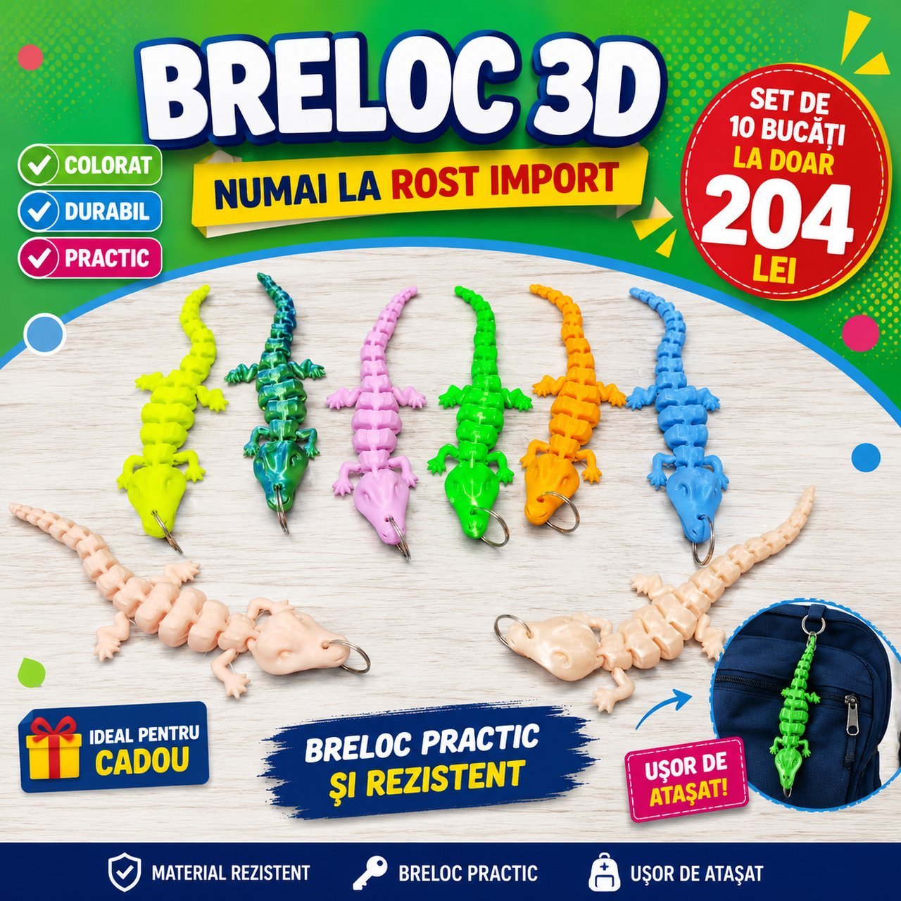 Set suvenir breloc crocodil mic  Flexi 10 buc
