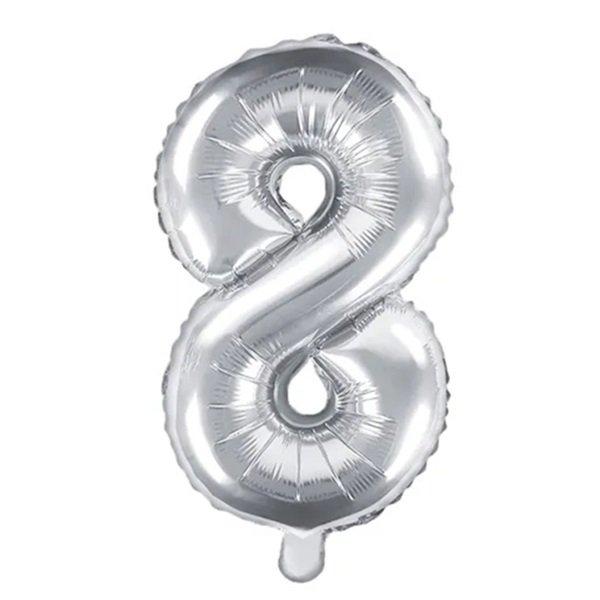 Balon cu heliu argintiu cifra 8
