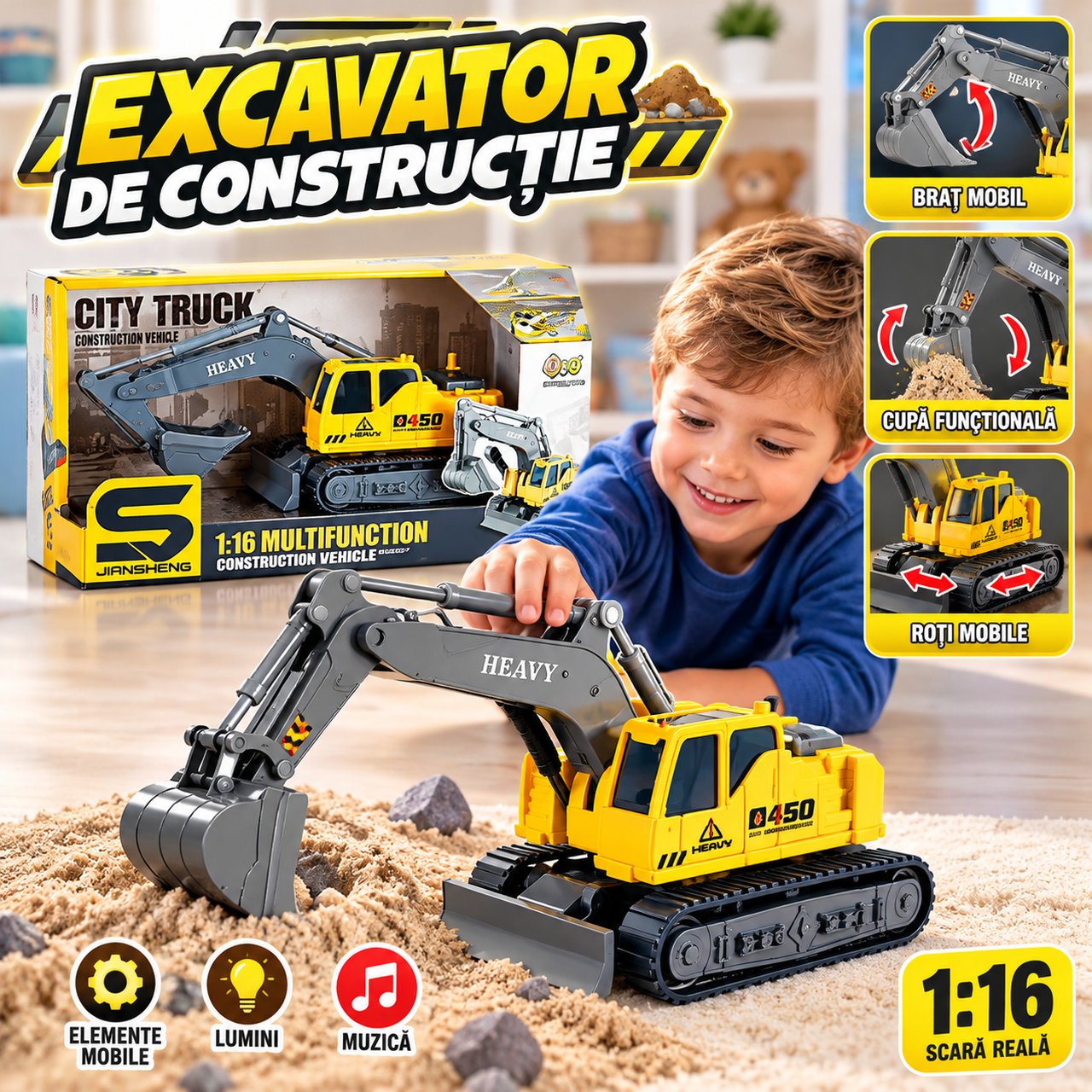 Masina excavator cu sunet si lumini (instructiune in romana)_