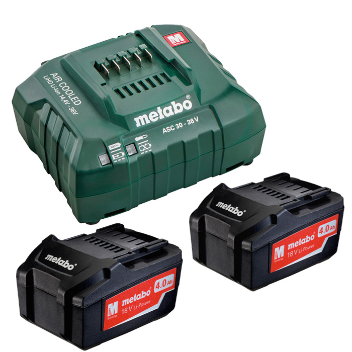 Set de bază Metabo Li-ion 2x4.0 Ah + ASC 30-36V