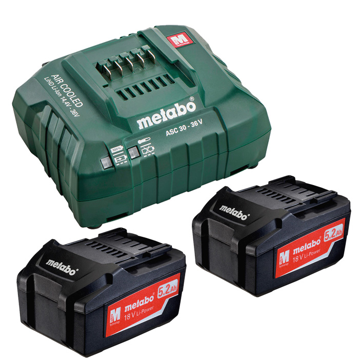 Set acumulatori Metabo Li-ion 2x5.2 Ah + ASC 30-36 V