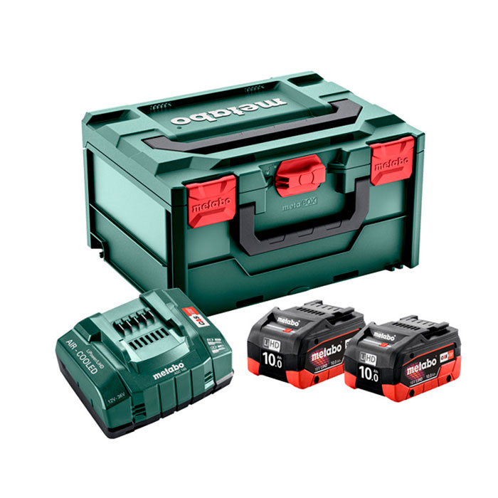 Set acumulatori Metabo 2x LiHD 10Ah+ASC 145+metaBOX 215