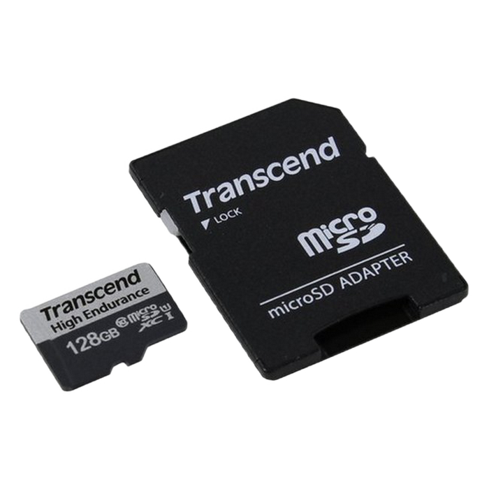 128GB MicroSD (Class 10) UHS-I (U1),+SD adapter, Transcend "TS128GUSD350V" (R/W:95/45MB/s,Endurance)