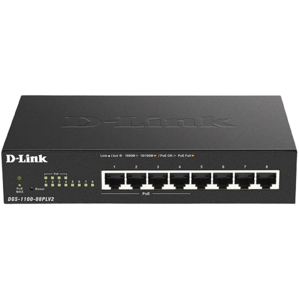 .8-port 10/100/1000Mbps  POE EASY SMART, D-Link DGS-1100-08PLV2, with 4 PoE Ports, 80W budget