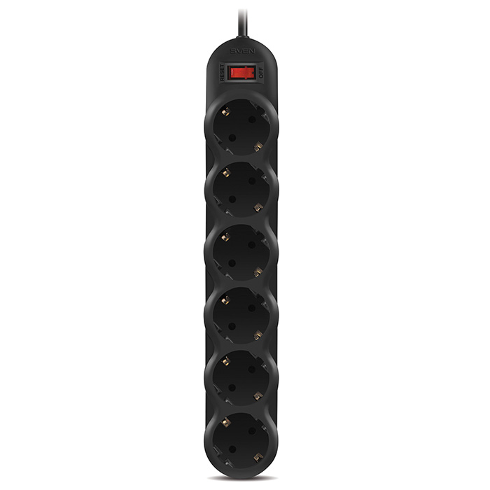 Surge Protector 6 Sockets,  3.0m,  Sven "SF-06L", BLACK, Retail color box, flame-retardant